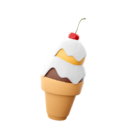 Ice Cream With Two Balls  3D Icon