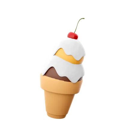 Ice Cream With Two Balls  3D Icon