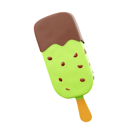 3 D Rendering Summer Dessert Delicious Ice Cream Icon 3 D Render Apple Popsicle With Chocolate Filling And Nuts Icon 3D Icon