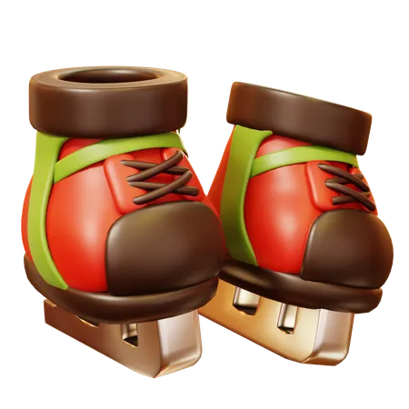 3 D Cute Cartoon Ice Skate In Christmas Tone Color Happy New Year Decoration Merry Christmas Holiday New Year And Xmas Celebration Happy Holiday 3D Icon