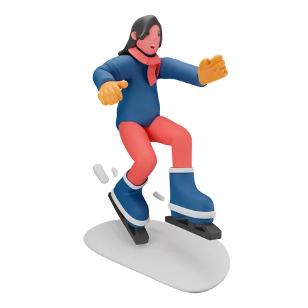 Ice Skiing Girl  3D Illustration