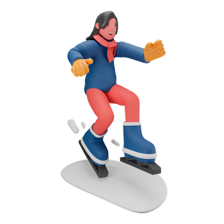 Ice Skiing Girl  3D Illustration