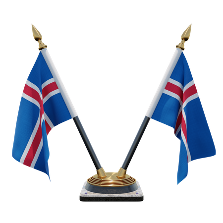 Iceland Double Desk Flag Stand  3D Icon