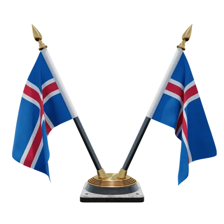 Iceland Double Desk Flag Stand  3D Illustration