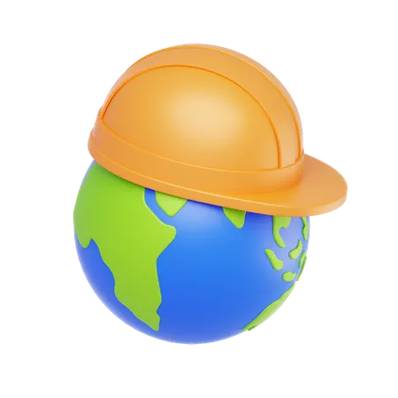 Icône de la terre dans un casque de sécurité  3D Icon