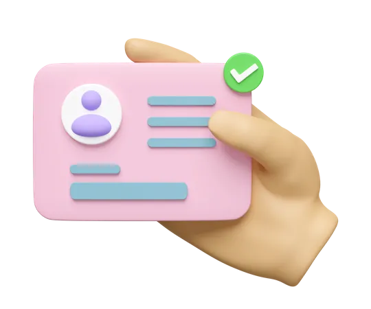 3 D Hand Hold Id Card Avatar With Checkmark Isolated Human Resources Plastic Card Job Search Concept 3D Icon