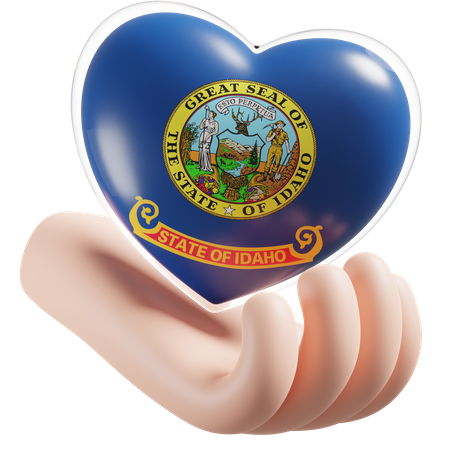 Idaho Flag Heart Hand Care 3D Icon