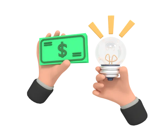 3 D Illustration Of Idea Solution With Money 3D Icon