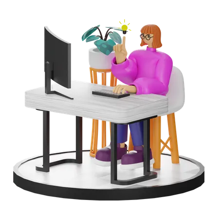 Femme Trouver des idées  3D Illustration