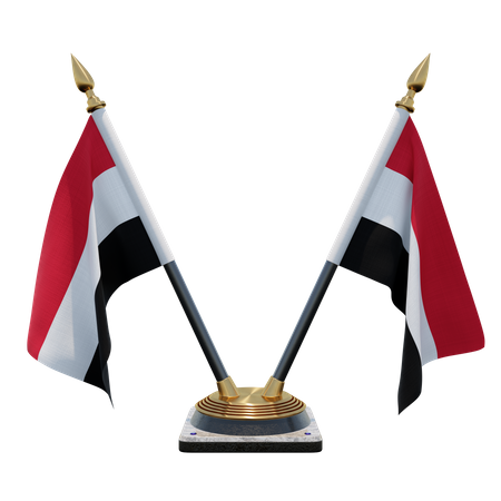 Suporte de bandeira de mesa duplo (V) do Iêmen  3D Icon