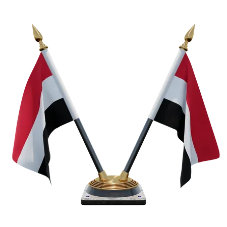 Suporte de bandeira de mesa duplo (V) do Iêmen  3D Icon