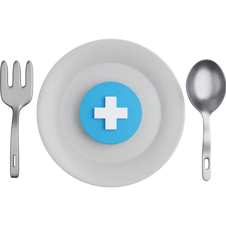 3 D Rendering Plate With Cutlery And Plus Symbol Isolated 3D Icon