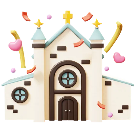 Iglesia con confeti y corazón  3D Icon