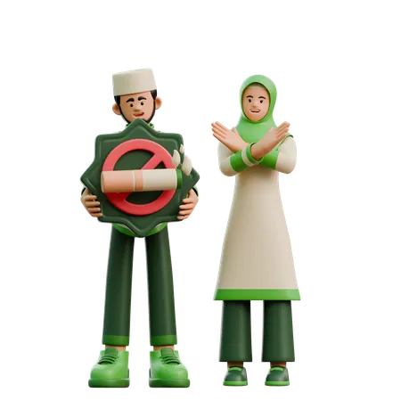 Interdiction de fumer pour les couples pendant le Ramadan  3D Illustration