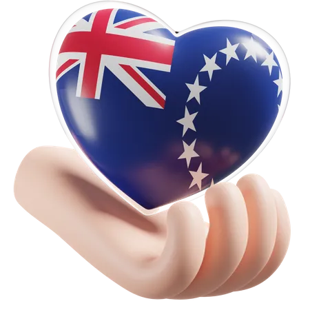 Soins des mains en forme de cœur avec drapeau des Îles Cook  3D Icon