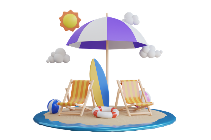 Ilha com cadeira de praia  3D Illustration