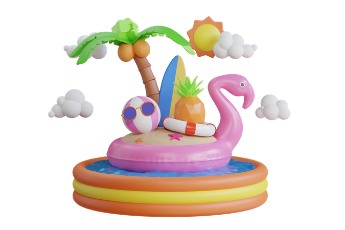 Ilha com tubo flamingo  3D Illustration