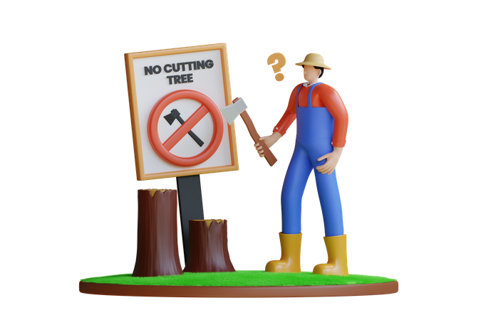 Illegal Cutting Of Forests  3D Illustration