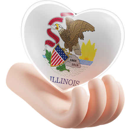Illinois Flag Heart Hand Care 3D Icon