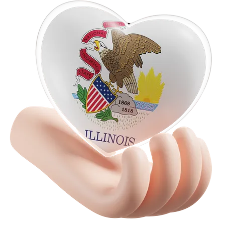 Illinois Flag Heart Hand Care  3D Icon