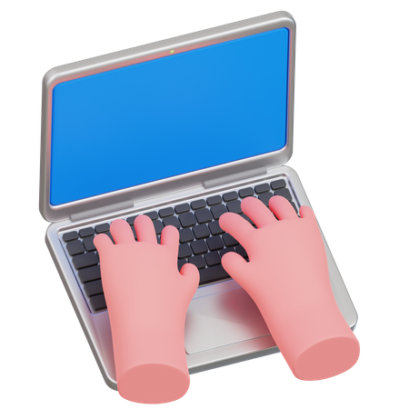 Illustartion Of Hands Typing On A Laptop  3D Icon