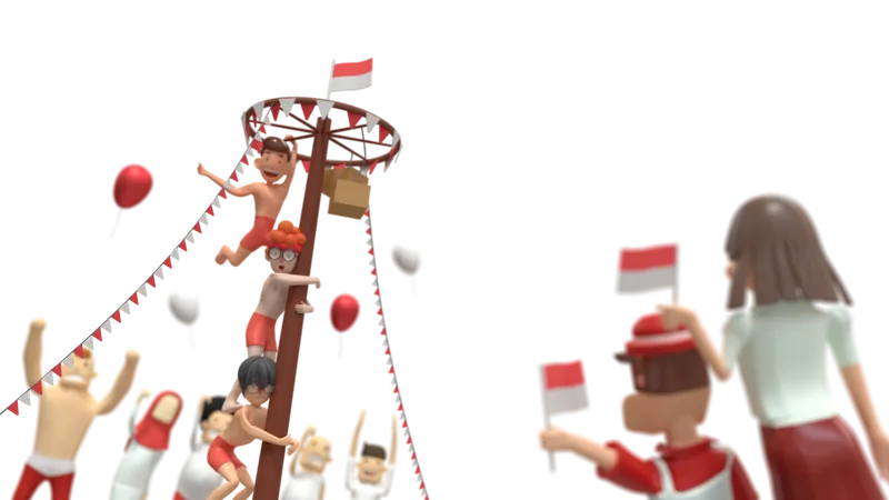 Pinang Klettern Ist Ein Wettbewerb Zur Feier Des Indonesischen Unabhangigkeitstages Der Jedes Jahr Am 17 August Stattfindet 3D Illustration