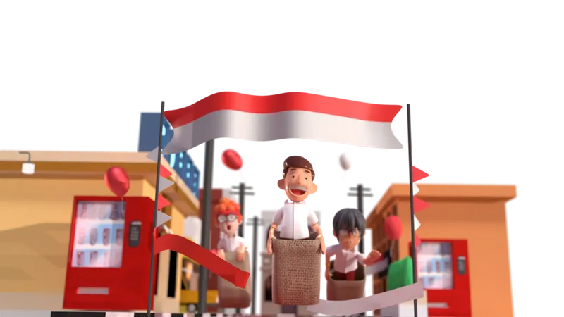 A Corrida De Sacos E Uma Competicao Para Comemorar O Dia Da Independencia Da Indonesia Realizada Todos Os Anos Em 17 De Agosto 3D Illustration