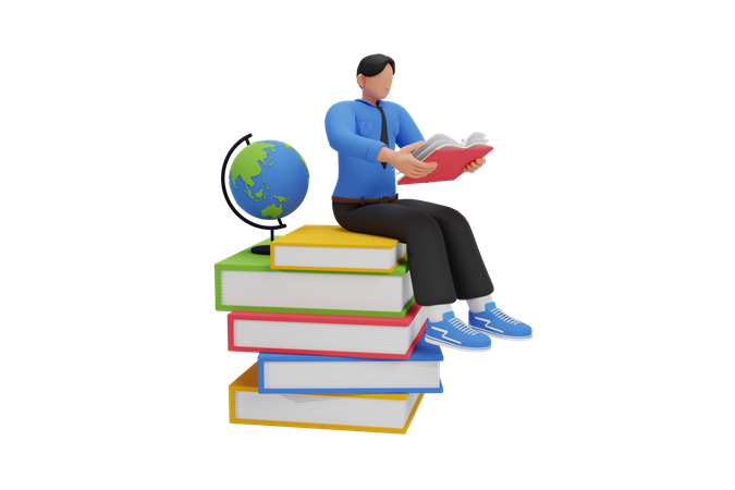 Improve yourself by reading books  3D Illustration