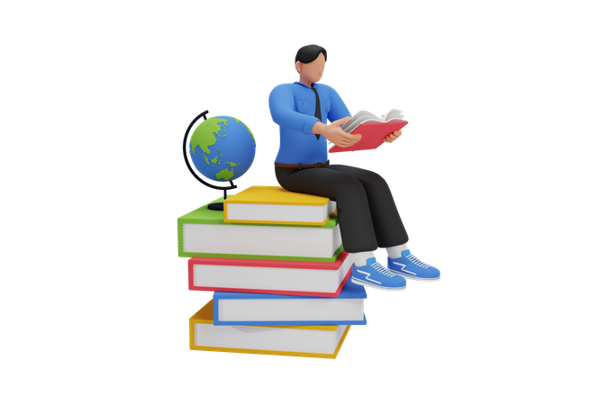 Improve yourself by reading books 3D Illustration
