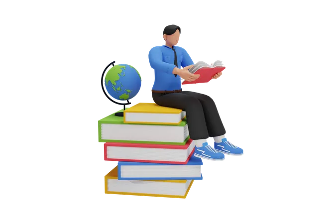 Improve yourself by reading books  3D Illustration