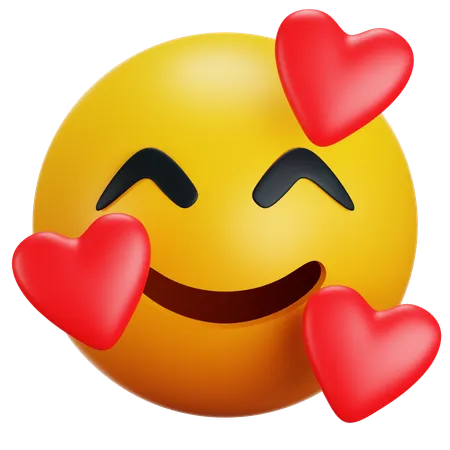 In Love Emoji Smiling Emoticon With Three Hearts 3 D Stylized Icon 3D Icon