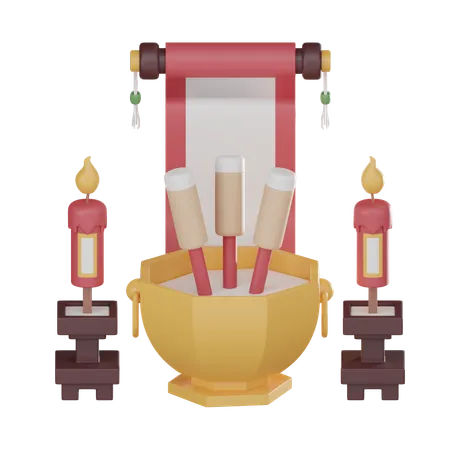 Celebrate Chinese New Year With Incense With Red Candle And Scroll Letter 3 D Icon Perfect For Cultural Festivities And Holiday Decorations Traditional And Auspicious Design 3 D Render Illustration 3D Icon