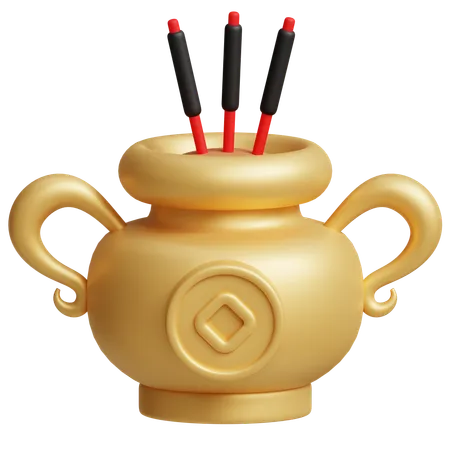 This 3 D Icon Features A Traditional Gold Incense Pot Often Used In Cultural And Religious Ceremonies Ideal For Adding A Touch Of Authenticity To Chinese Themed Projects 3D Icon