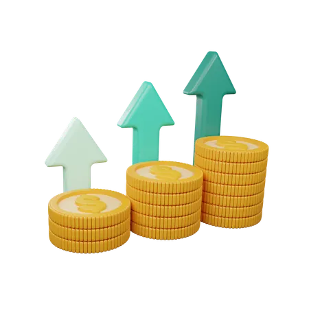 Stack Of Coin With Green Up Arrow 3D Icon