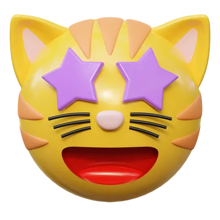 Incrivel Expressao De Rosto De Estrela Gato Emoticon Adesivo Ilustracao De Icone 3 D 3D Icon