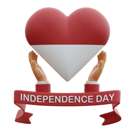 Independence Day Red And White Love Heart  3D Icon