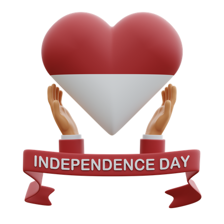 Independence Day Red And White Love Heart  3D Icon