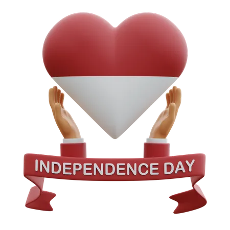 Independence Day Red And White Love Heart  3D Icon