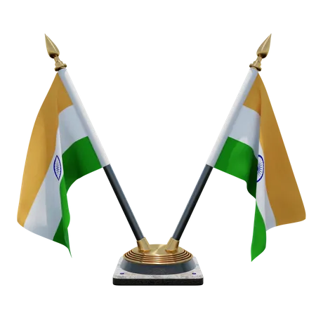 India Double Desk Flag Stand  3D Flag