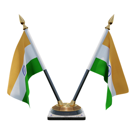 India Double (V) Desk Flag Stand 3D Icon