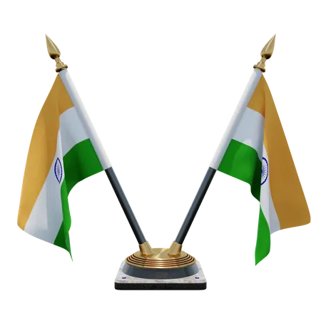 India Double (V) Desk Flag Stand  3D Icon