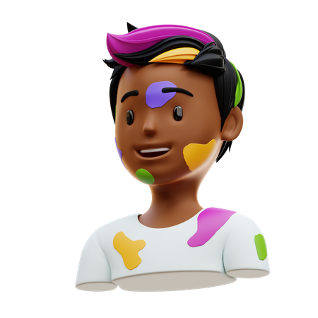 Indian Boy With Holi Paint  3D Icon