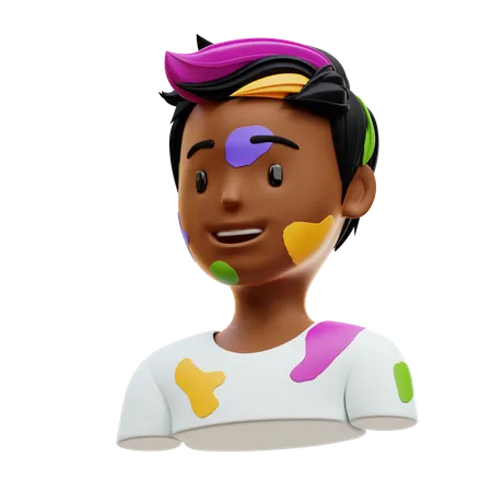 Indian Boy With Holi Paint  3D Icon