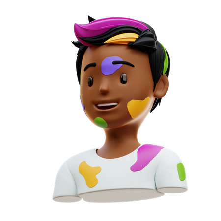 Indian Boy With Holi Paint 3D Icon