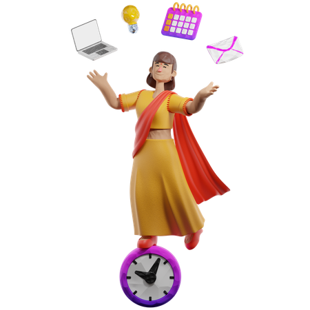 Indian Business Woman Doing Time Management  3D Illustration