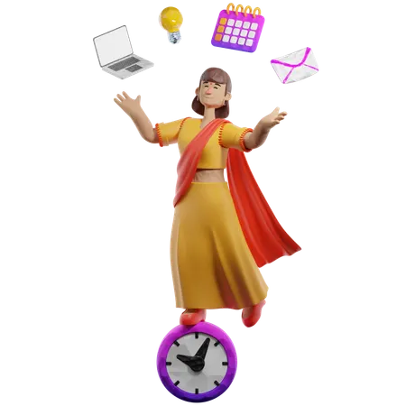 Indian Business Woman Doing Time Management  3D Illustration