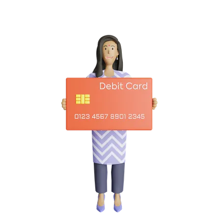 Indian business woman holding debit card 3D Illustration
