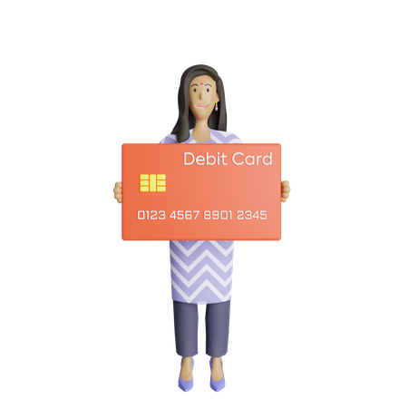 Indian business woman holding debit card  3D Icon