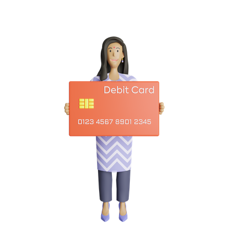 Indian business woman holding debit card  3D Illustration