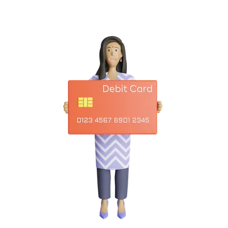 Indian business woman holding debit card  3D Illustration